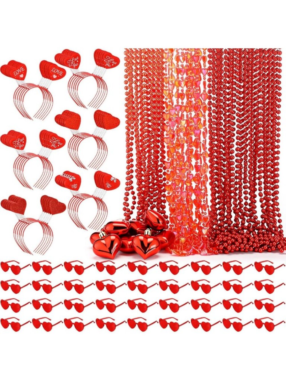 Valentine's Day Party Accessories Set - 36 Heart Headbands, Sunglasses & Bead